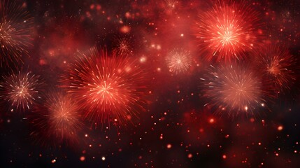 Background of red Fireworks. Festive Template for New Year's Eve and Celebrations - obrazy, fototapety, plakaty
