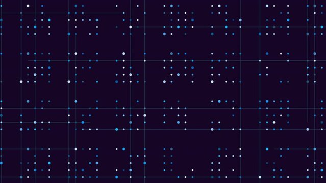 A grid of small, dark orange dots forms a seemingly random but ordered pattern against a black background. Some dots stand out as slightly larger