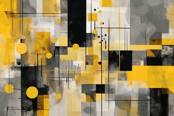 Abstract representation of 2021 in yellow and grey geometric design. Generative AI