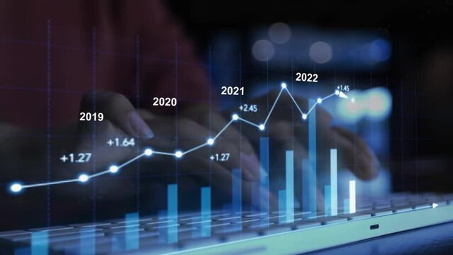 2024 Businesswoman analyzing company financial balance sheet working with digital virtual graphics Businessman calculating financial data for long term investment growth goals