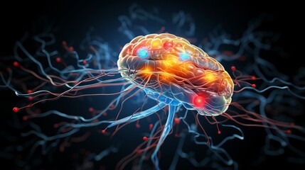 3D Visualization of human brain nerve tracts based on magnetic resonance imaging (MRI) data. - obrazy, fototapety, plakaty