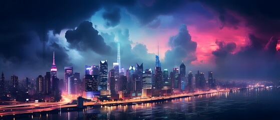 Fototapeta premium Panoramic view of shanghai skyline at night, China.