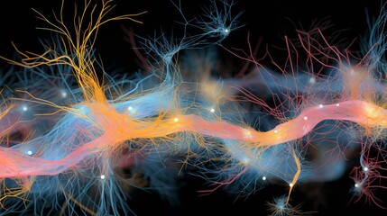 3D Visualization of human brain nerve tracts based on magnetic resonance imaging (MRI) data. - obrazy, fototapety, plakaty