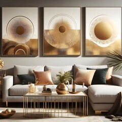 Gold Livingroom wall art, Set of 3 prints Wall Art, Sun Wall Art prints, Living room wall decor, Gold Abstract Art Prints