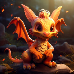 Autumn Serenity: A Cute Dragon in a Forest, Perfect for Children’s Books and Fantasy Art Collections