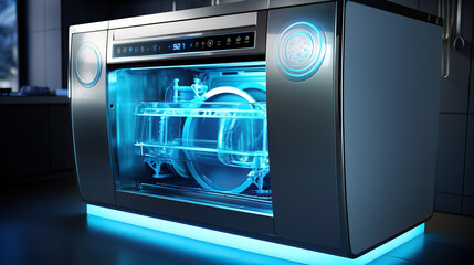 Obraz premium Small modern dishwasher on kitchen countertop