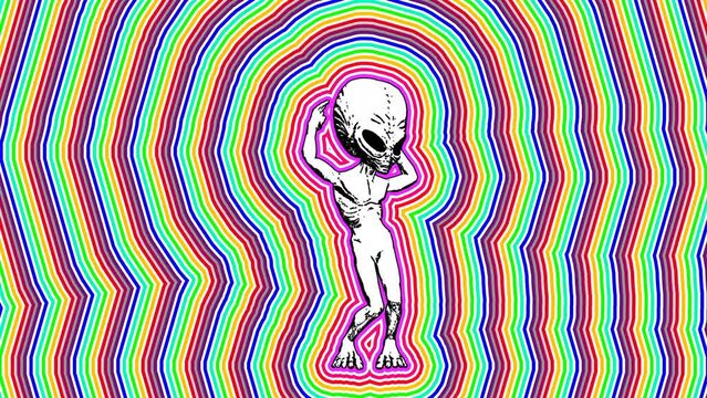 Seamless loopable animation of rainbow alien sexy dancing in cartoon style with stroke effect