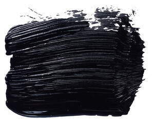Black oil paint stroke with bristle brush, swatch isolated on white background - obrazy, fototapety, plakaty