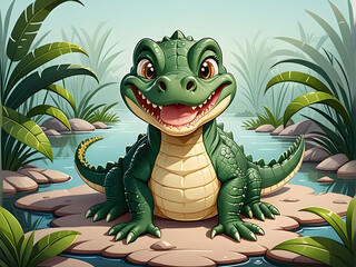 cute alligator cartoon style animal drawing