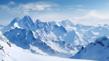 Fototapeta na wymiar Panoramic view of snowy mountains in winter. Caucasus Mountains, Georgia, region Gudauri.