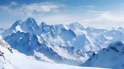 Fototapete Alpen Panoramic view of snowy mountains in winter. Caucasus Mountains, Georgia, region Gudauri.