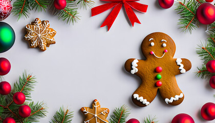 Festive Gingerbread Delight: Cheery Decorations with Copy Space
