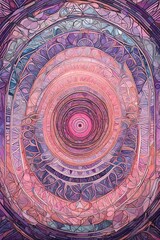 An abstract artwork that explores transcendental meditation, with intricate, concentric patterns and a serene color scheme of pastel pinks and calming purples.