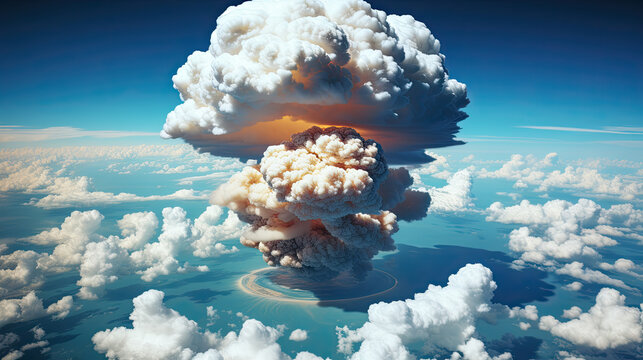 Mushroom cloud of an atomic explosion of a nuclear bomb during a war