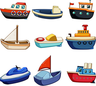 boat toy set cartoon. sail sail, travel kid, vessel transportation boat toy sign. isolated symbol vector illustration