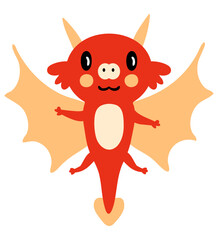 Kawaii flying dragon Happy New Year 2024 cartoon character. Perfect for tee, poster, greeting card, sticker. Hand drawn isolated vector illustration.