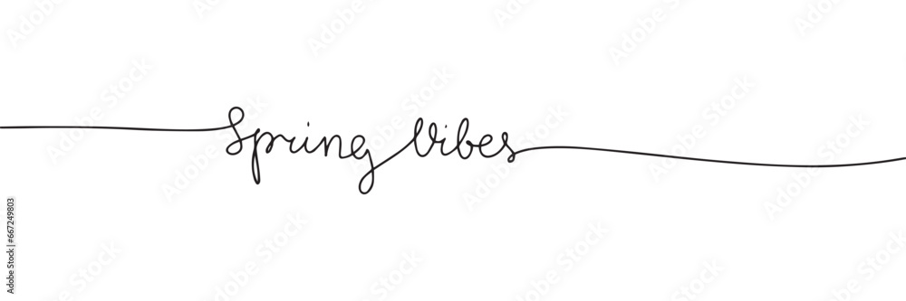 Poster spring vibes one line continuous text banner. spring short phrase as banner concept. vector illustra