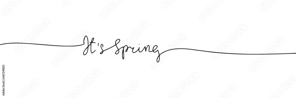 Poster it's spring one line continuous text banner. spring short phrase as banner concept. vector illustrat
