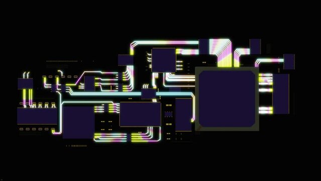 view of the chip and data flow animation in pastel colors, 3d rendering