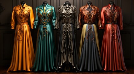 Fototapeta premium Art Nevue designed dresses in showroom. Made with Generative AI.