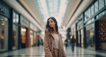 Obraz premium Portrait of a woman in the city. Smiling young woman on blurry background with city lighting. Generative artificial intelligence