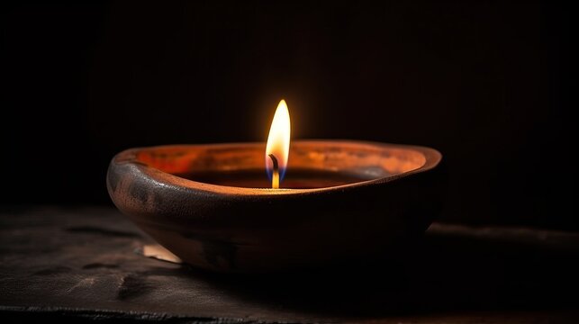  Candlelight is symbol of love and sorrow, light in the dark, flame of a candle in a clay base