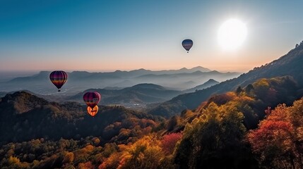  Colorful hot air balloons flying over mountain at Dot Inthanon in Chiang Mai, Thailand. 