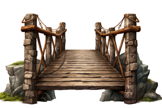 Fototapeta wood bridge with ropes isolated on transparent background, png file