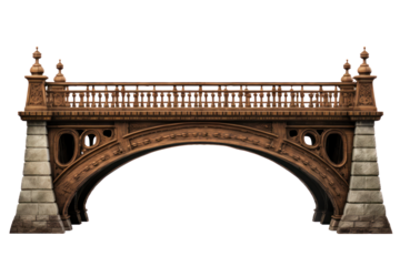 iron bridge with columns, isolated on transparent background, png file