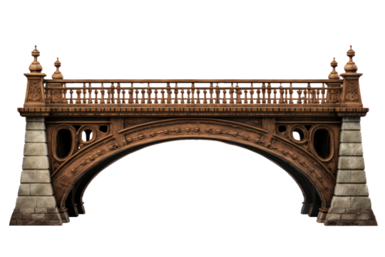 iron bridge with columns, isolated on transparent background, png file