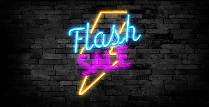 Flash sale neon signs vector. Design template neon sign. - Powered by Adobe