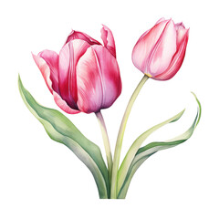 Fototapeta premium Watercolor Tulip hand drawn illustration, pink isolated on white background