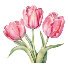 Naklejka premium Watercolor Tulip hand drawn illustration, pink isolated on white background