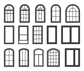 Windows with various types frames, windows framing, window sash collection, vector