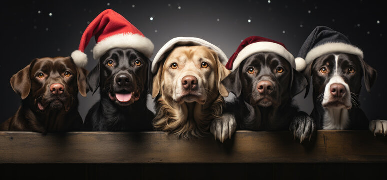 Hunde mit Weihnachtsm&uuml;tzen