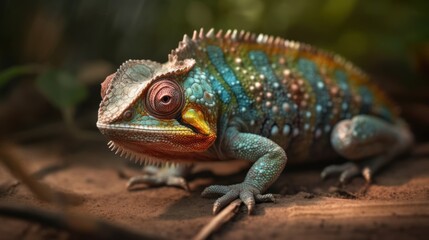Close up of a chameleon (Chamaeleo calyptratus). Wildlife Concept. Background with Copy Space.