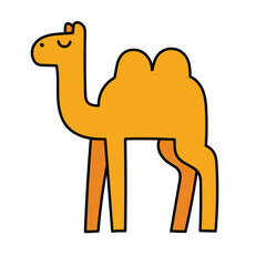 A hand-drawn cartoon camel on a white background.