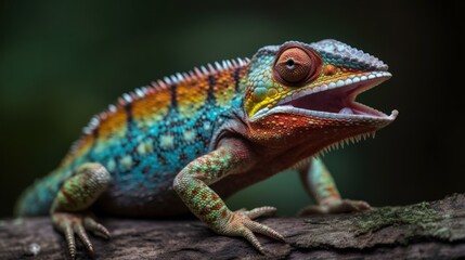 Colorful chameleon, Chamaeleo calyptratus. Wildlife Concept. Background with Copy Space.