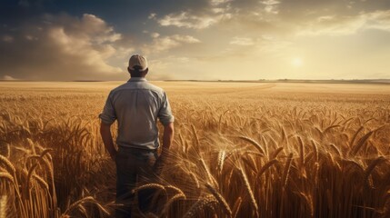 Man looking at his wheat field