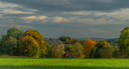 View for autumn landscape in color hot evening near Roprachtice village