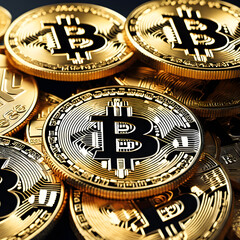 Fototapeta na wymiar Physical version of Bitcoins, Bitcoins pile on the background