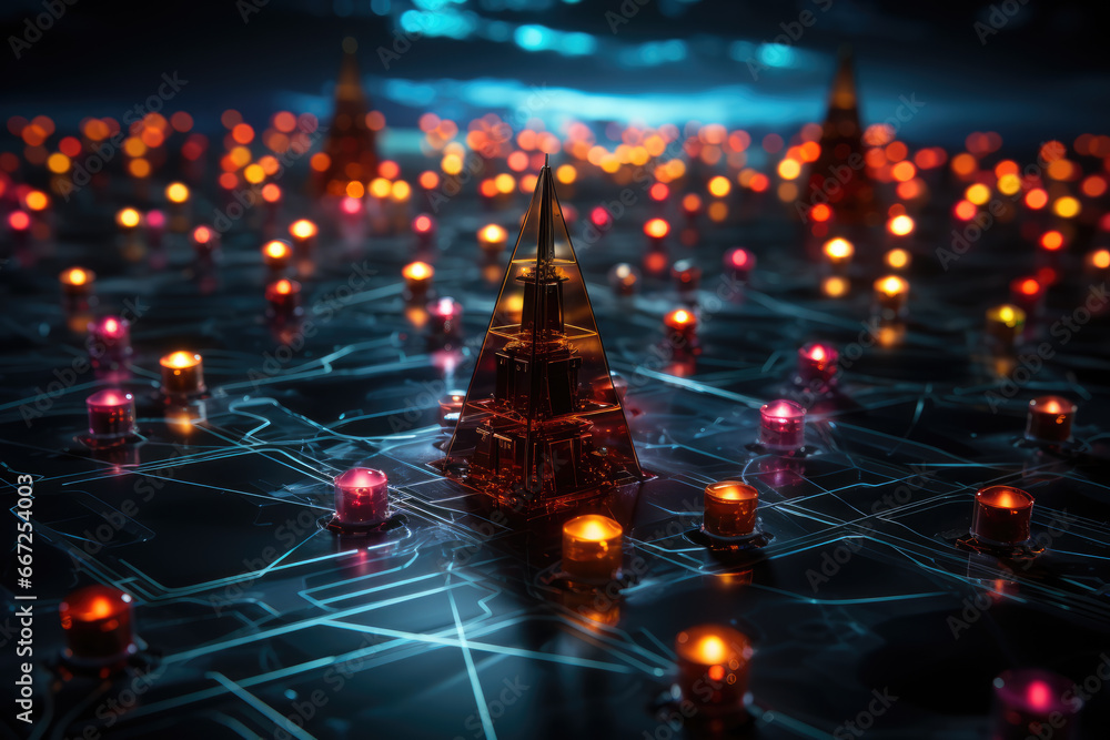 Poster an ultra-fast and secure quantum communication network, safeguarding data from cyber threats. genera