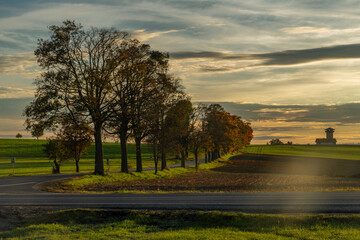 View for autumn landscape in color hot evening near Roprachtice village