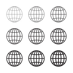 Globe icon, WWW world wide web set site symbol, Internet collection icon, website address globe, outline signs. - obrazy, fototapety, plakaty