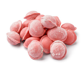 Pink raw dumplings on white background