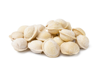 Raw dumplings on white background