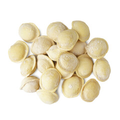 Raw dumplings on white background