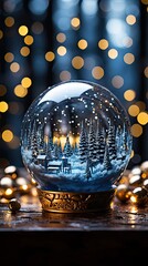 Fototapeta na wymiar Snow globe on festive background. Christmas snow globe. Generative AI