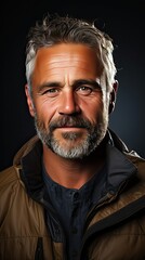 Fototapeta premium Portrait of smiling mature man standing on background. Man portrait illustration. Generative AI