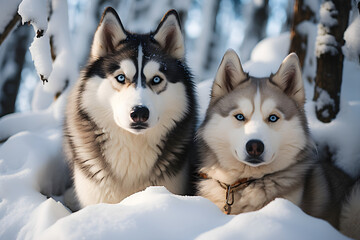 Naklejka premium Siberian husky dog with blue eyes 
